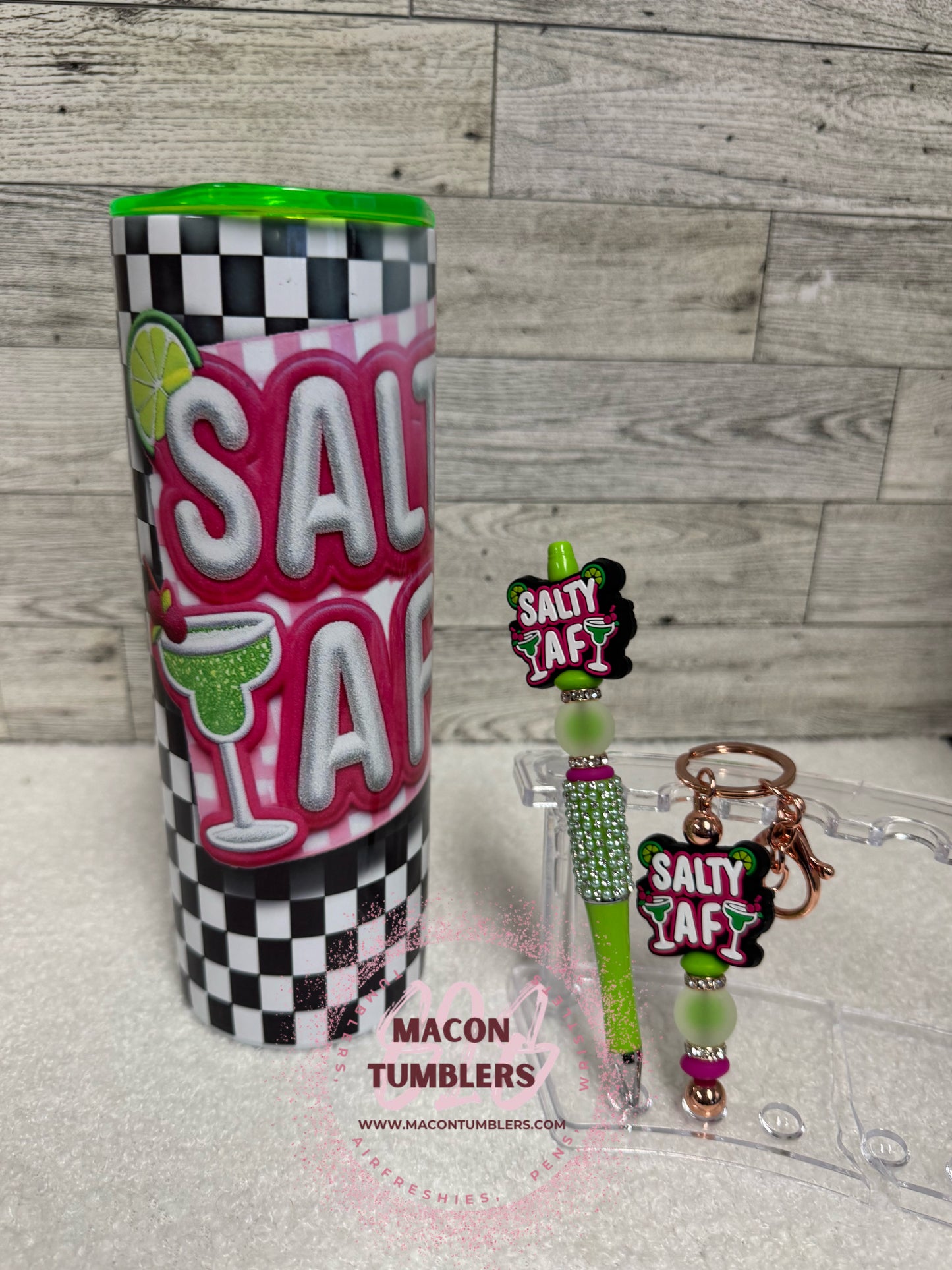 Salty AF Sublimation Tumbler, Beaded Pen & Keychain Set with Color Lid