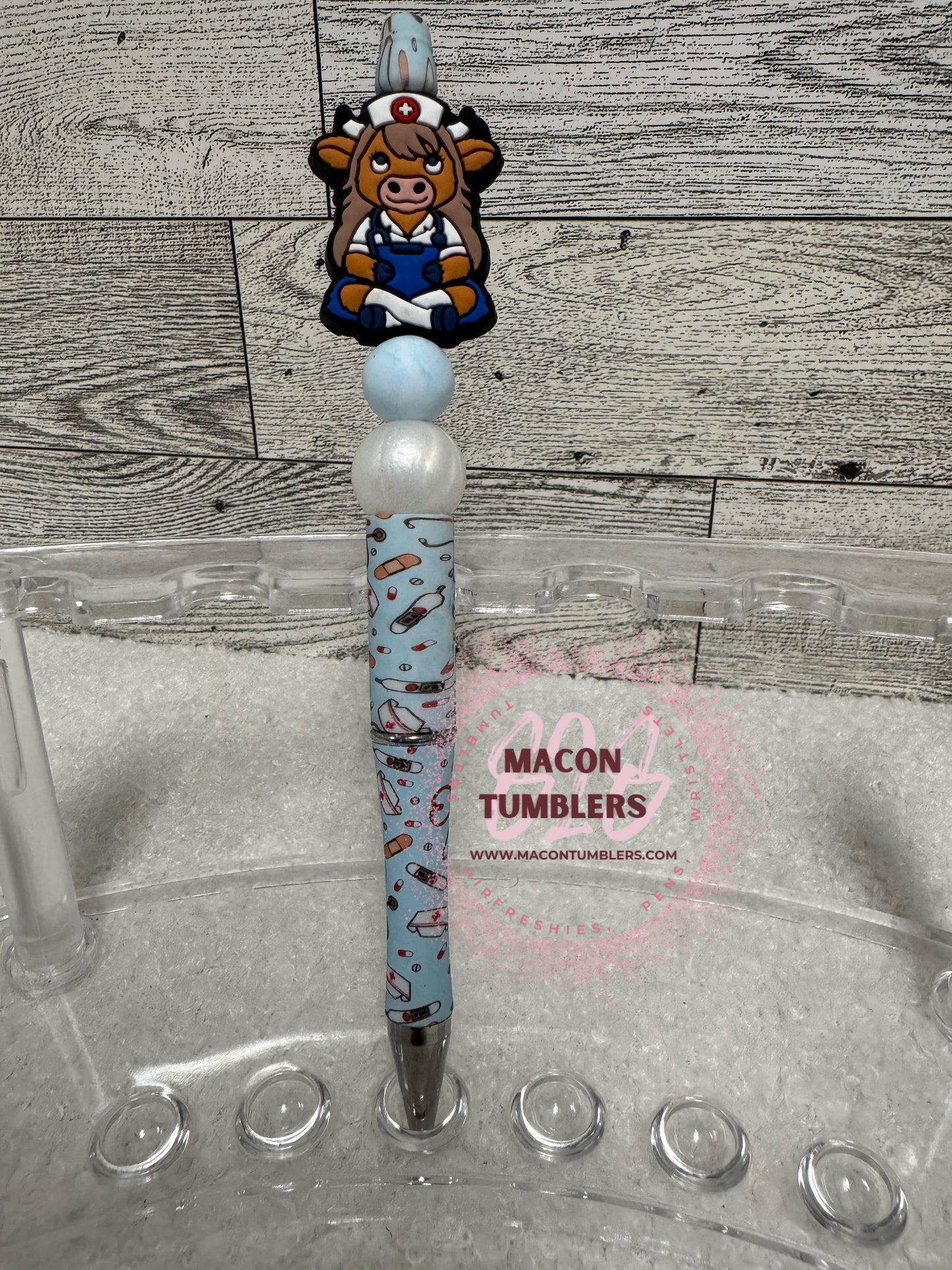 Nurse Highland Cow Beaded Pen