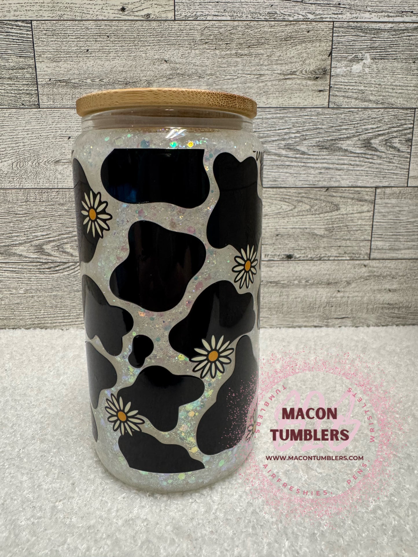 White Cow Snowglobe with handle