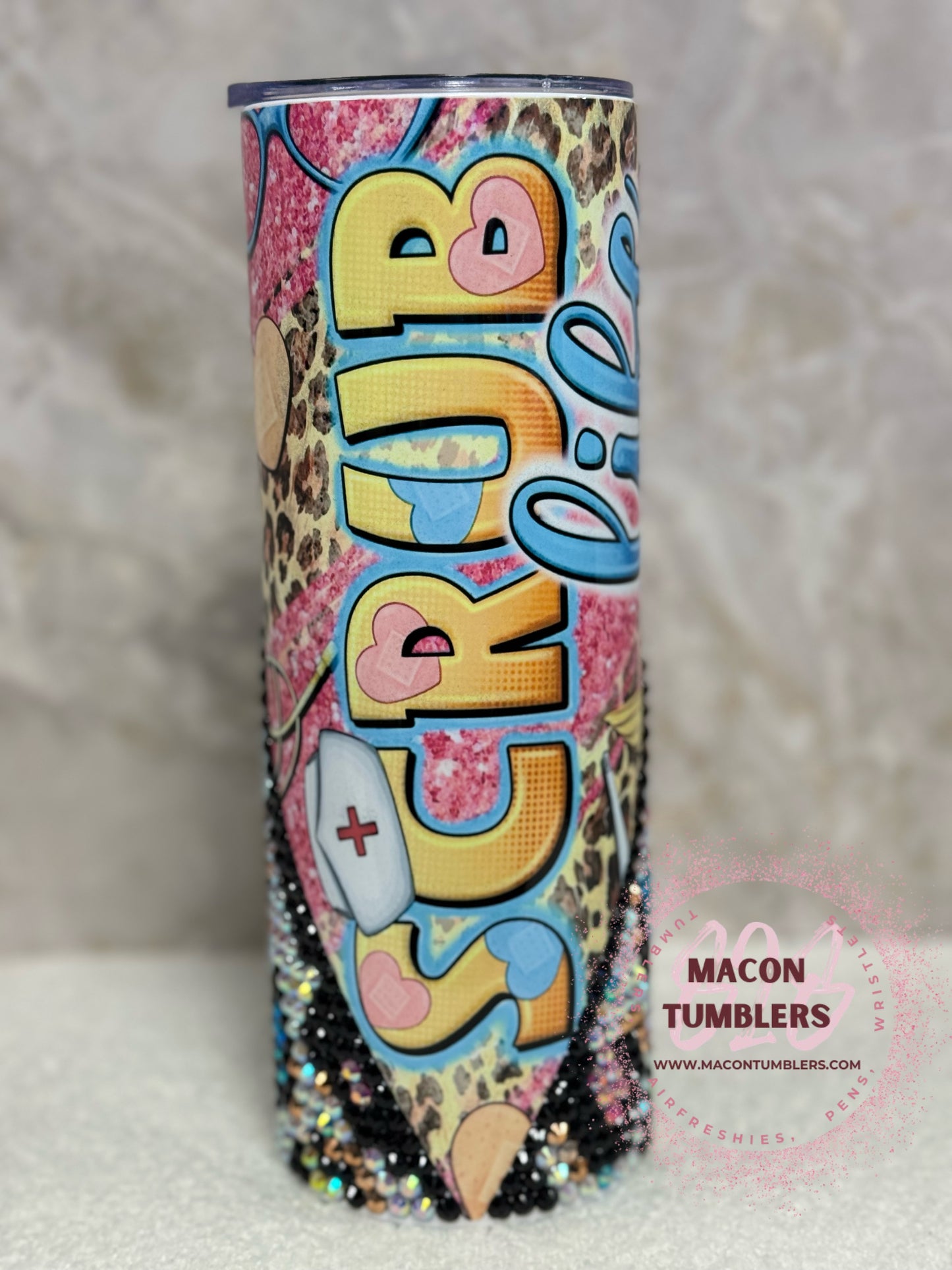 Scrub Life V Split Sublimation and Rhinestone Leopard Print Tumbler – 20 oz