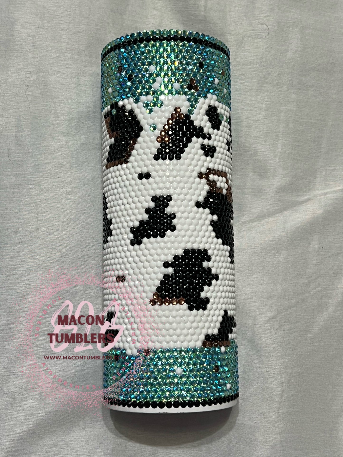 Teal and Cow Print Rhinestone Tumbler
