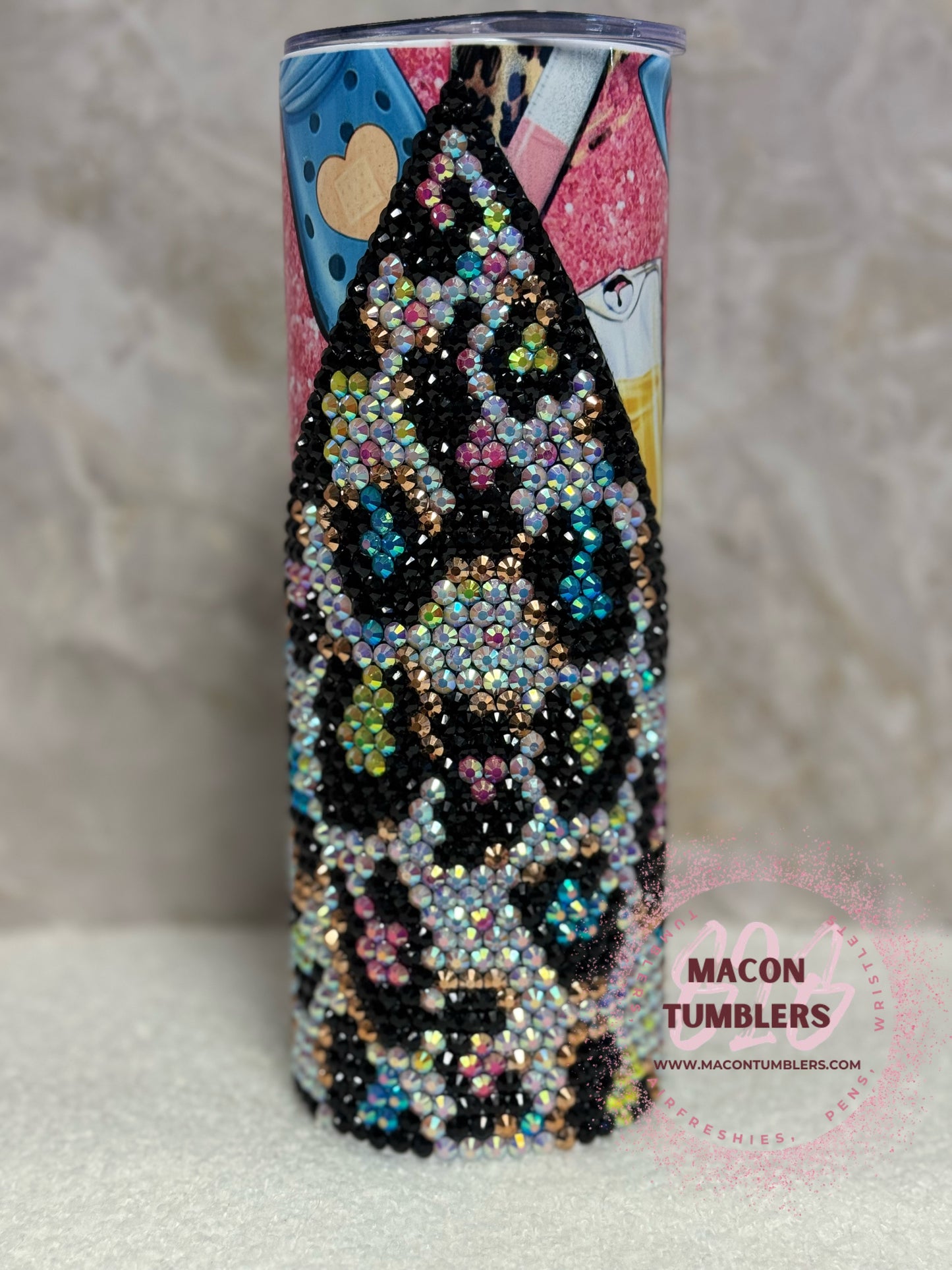 Scrub Life V Split Sublimation and Rhinestone Leopard Print Tumbler – 20 oz