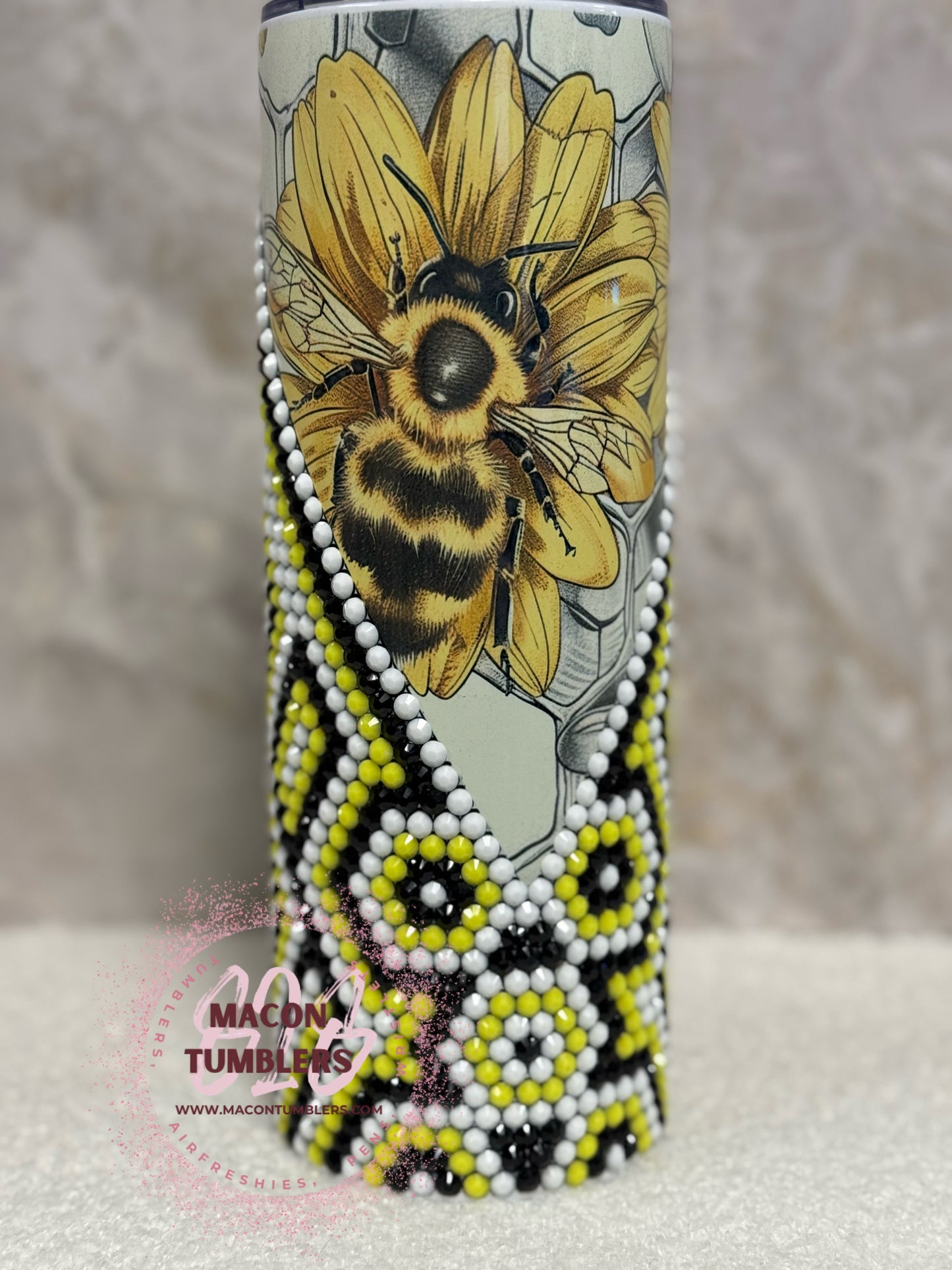RTS Rhinestone Bee V Split Tumbler – 20 oz