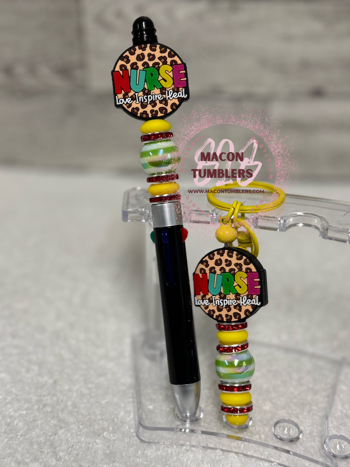 Nurse (Love, Inspire, Heal) Beaded Pen & Keychain Set