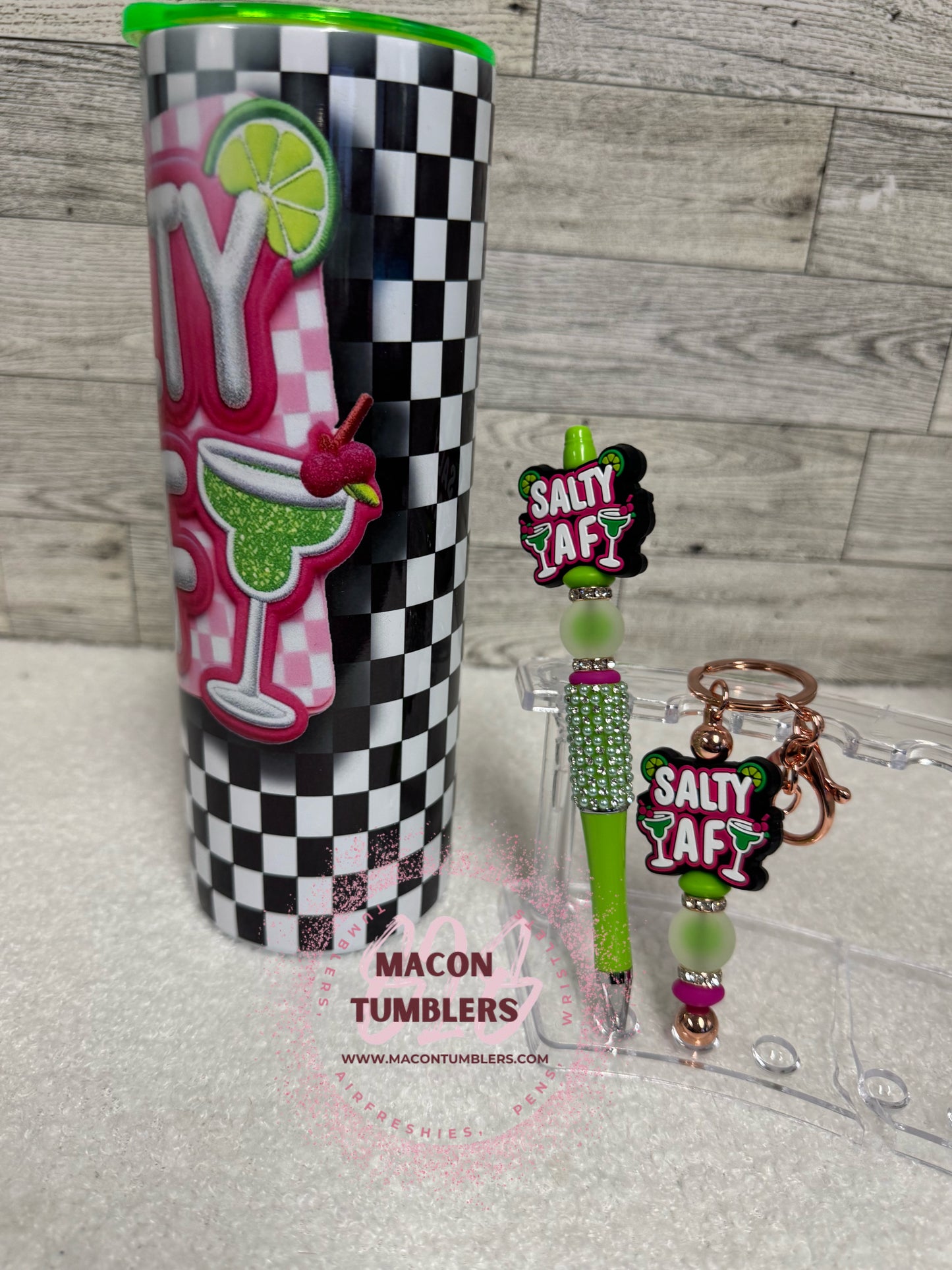 Salty AF Sublimation Tumbler, Beaded Pen & Keychain Set with Color Lid