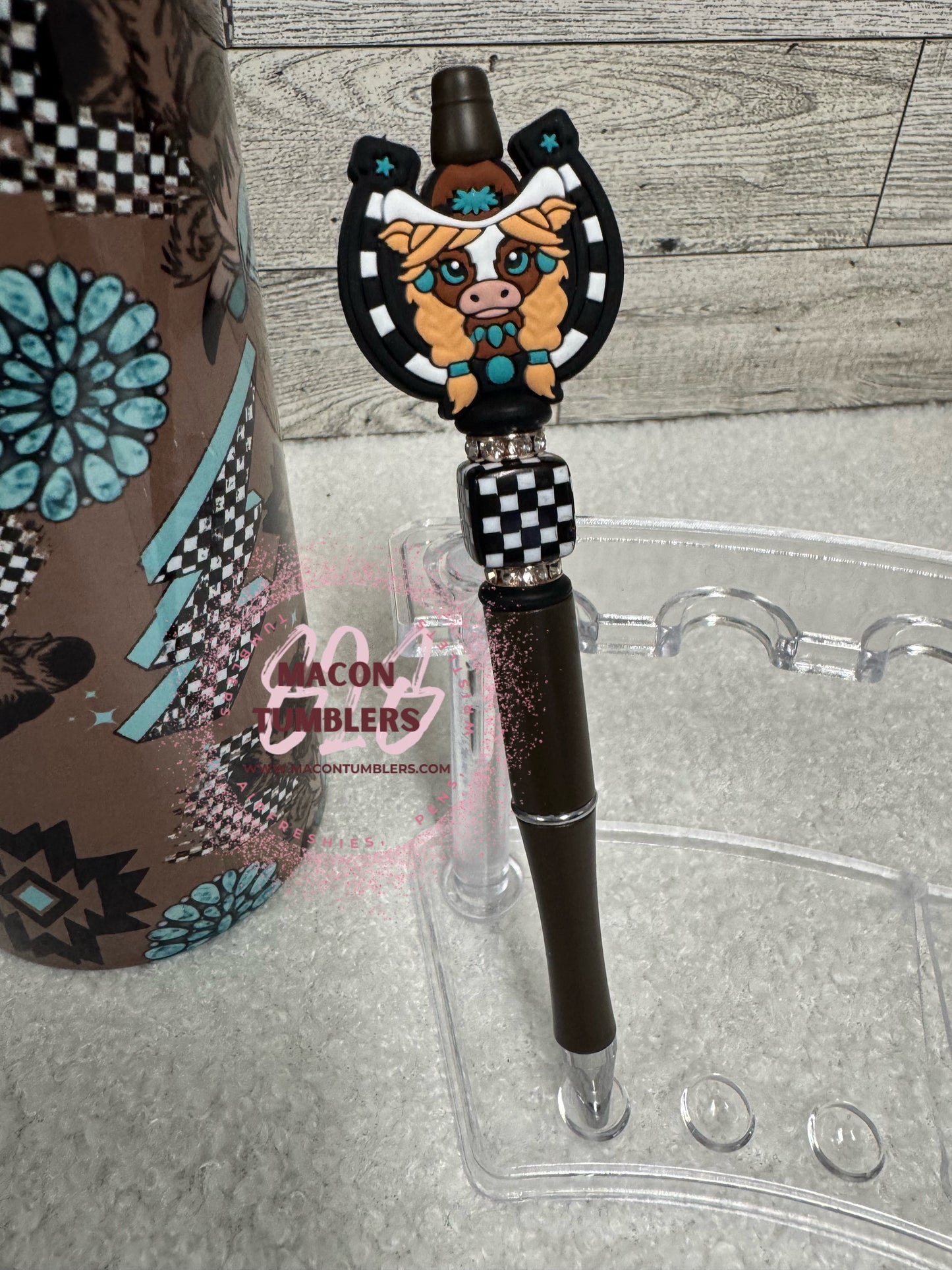 Heifer & Checkered Lightning Bolt Tumbler, Pen & Straw Charm w/Color Lid Set