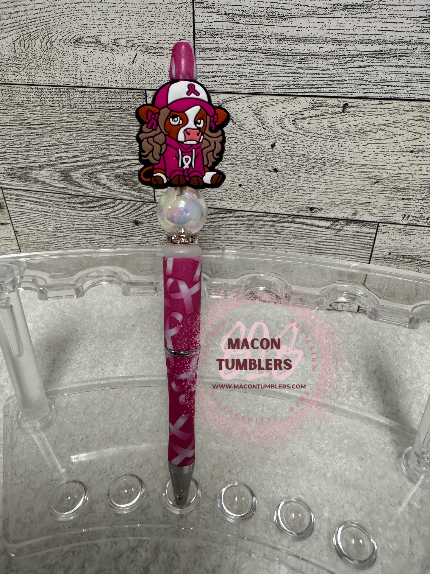Pink Cancer Highland Cow Beaded Pen