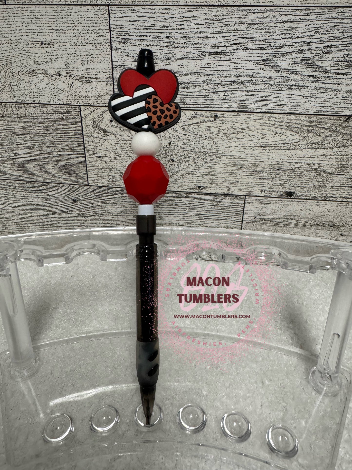 3 Hearts with Red Beaded Mechanical Pencil