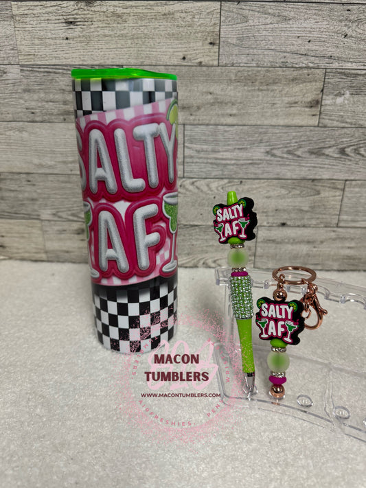 Salty AF Sublimation Tumbler, Beaded Pen & Keychain Set with Color Lid