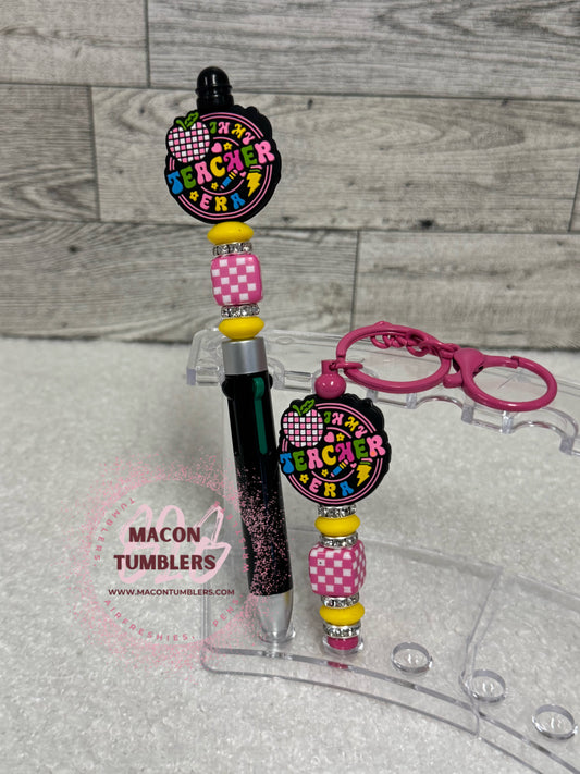 "In My Teacher Era" Beaded Pen & Keychain Bundle ✏️🍎