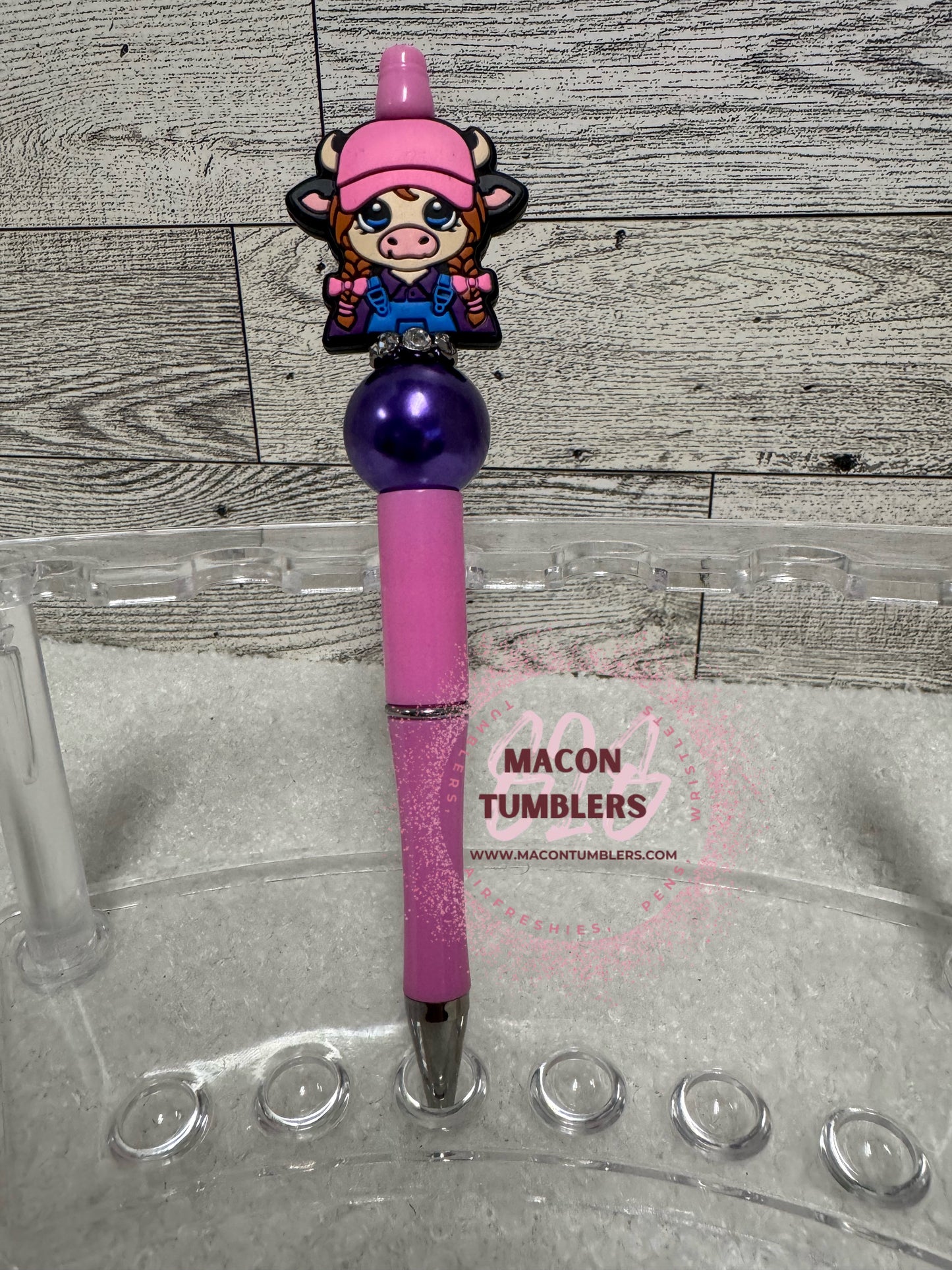 Pink Farmer Highland Cow Beaded Pen