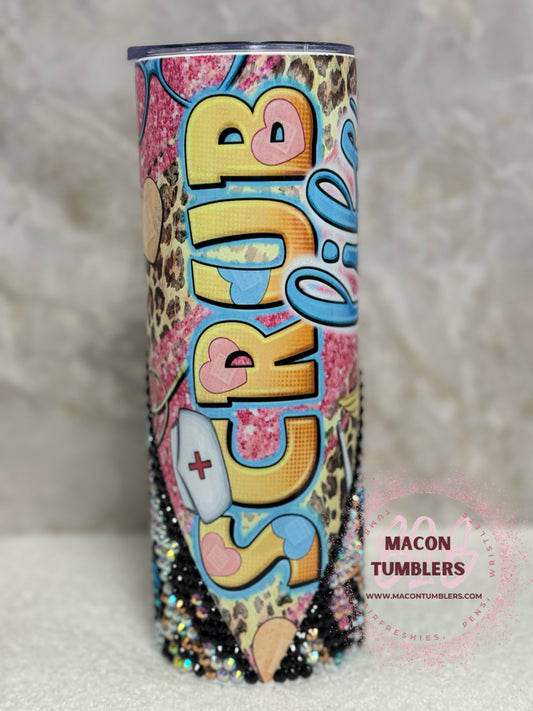 Scrub Life V Split Sublimation and Rhinestone Leopard Print Tumbler – 20 oz
