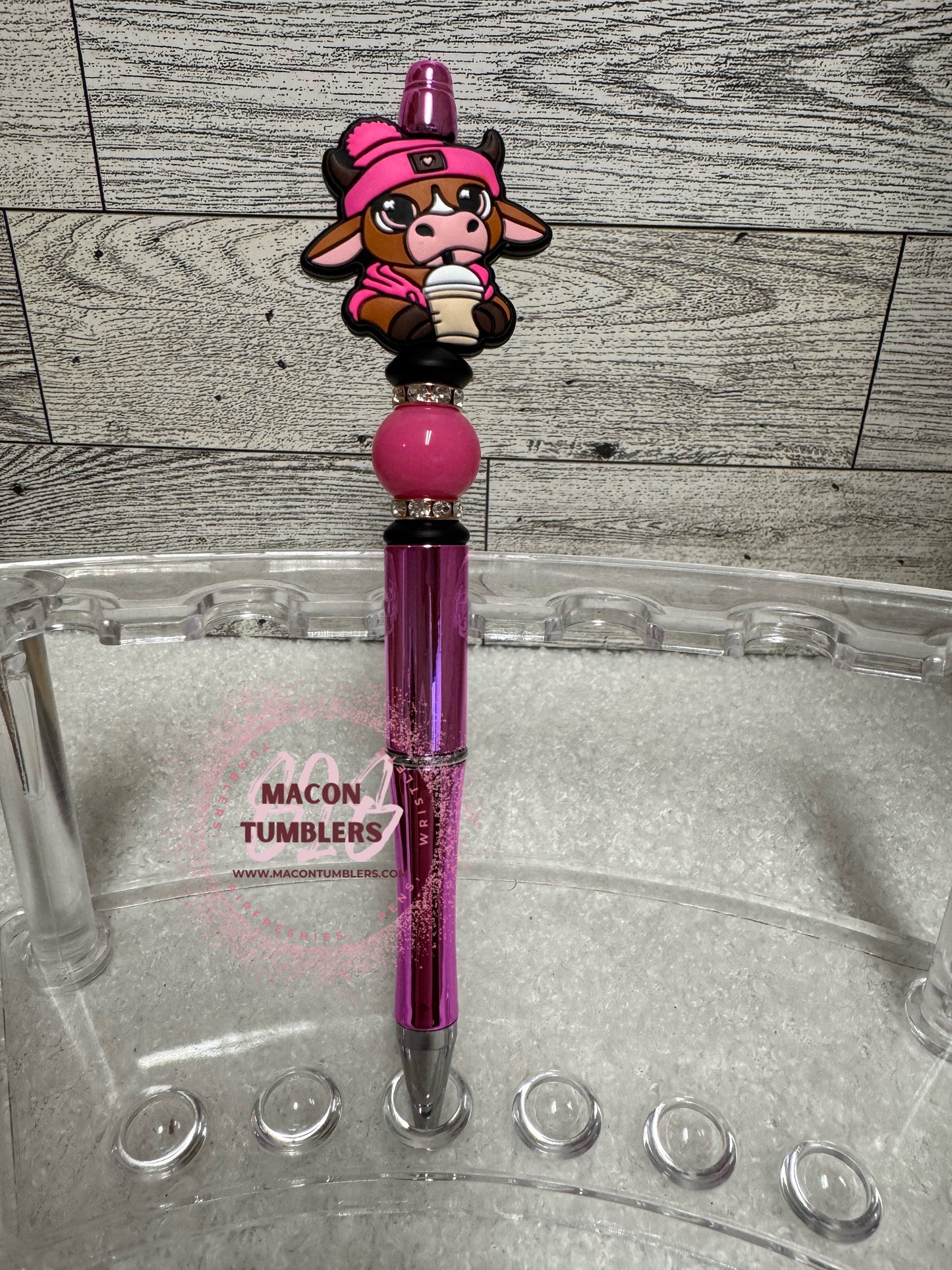 Pink Heifer with Coffee Beaded Pen