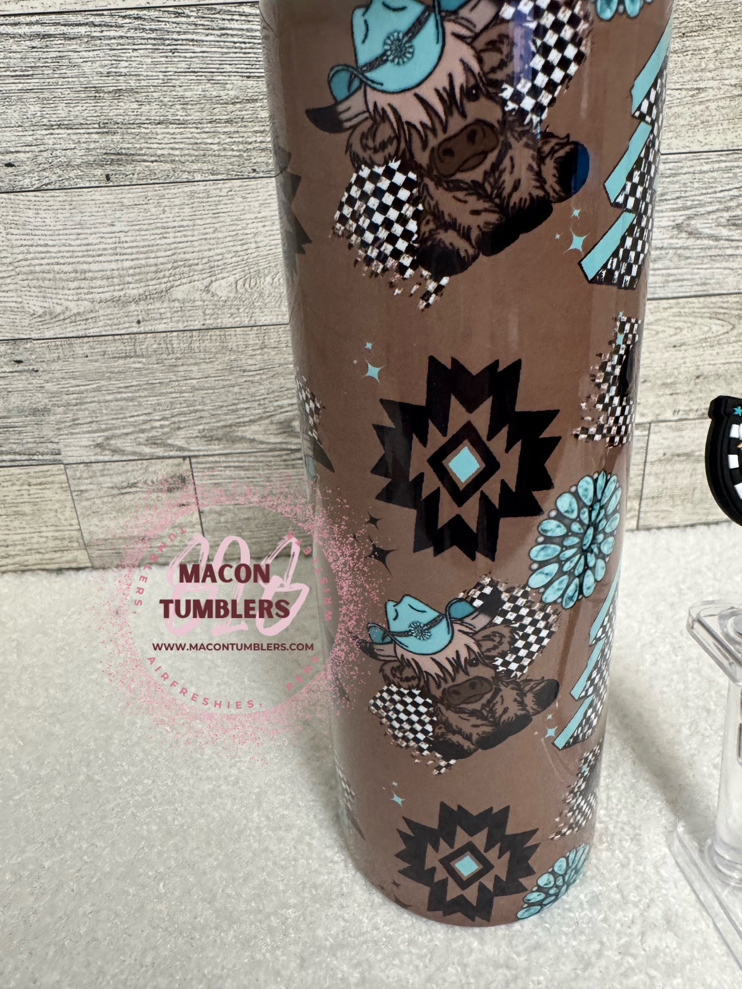 Heifer & Checkered Lightning Bolt Tumbler, Pen & Straw Charm w/Color Lid Set