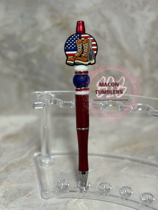 Patriotic Beaded Pen – American Flag & Boots