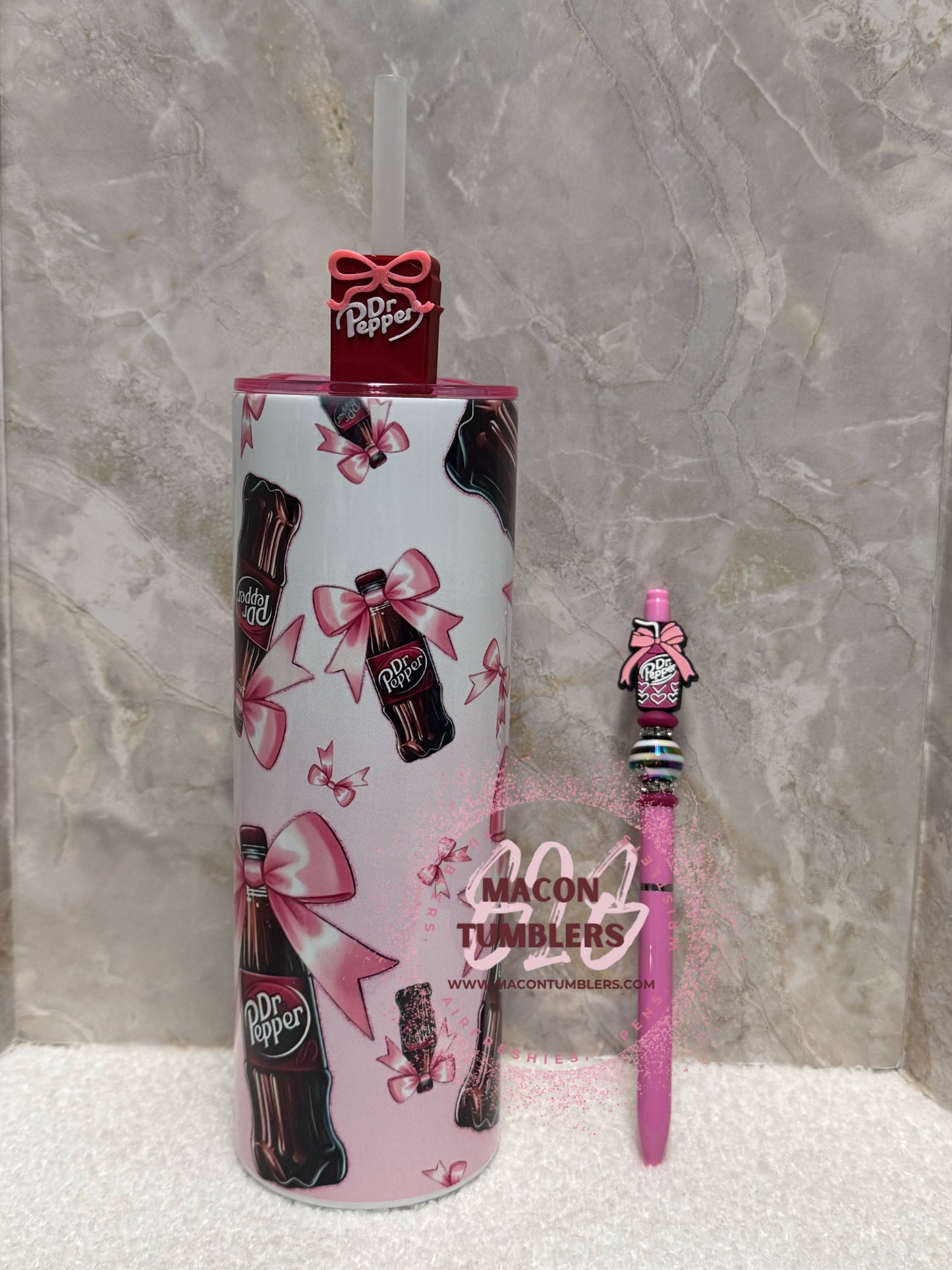 DP Tumbler, Colored Lid, Straw Topper & Beaded Pen Set – 20 oz