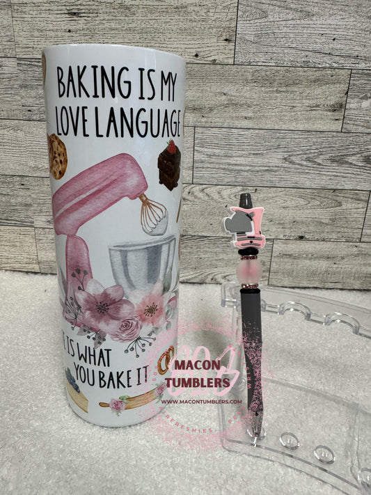 Baking Queen Tumbler & Beaded Pen Set – 20 oz