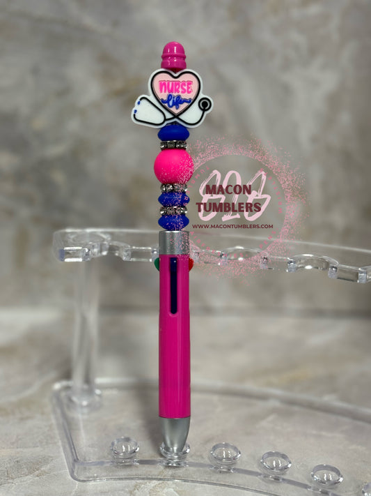 Pink & Blue Nurse Beaded Pen
