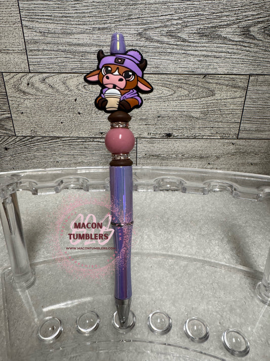 Purple Heifer with Coffee Beaded Pen