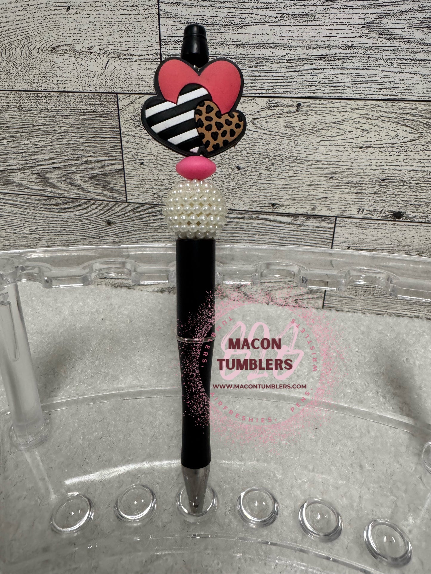 3 Hearts with Pink Beaded Pen