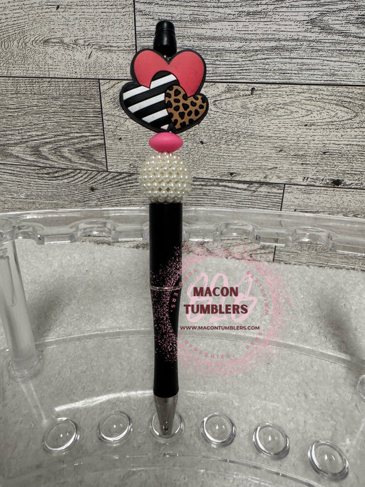 3 Hearts with Pink Beaded Pen
