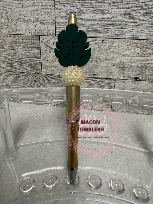 Monstera Leaf & Pearl Beaded Pen